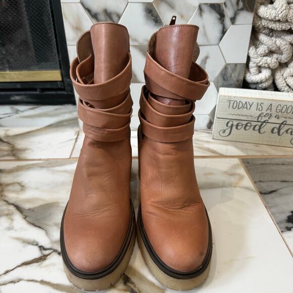 Free People Jesse Cutout Strappy Boots Soft Pink Block Rubber Heel Size 39 - Picture 3 of 11